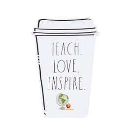 Rae Dunn Teacher Desk Decor - Cute Motivational Inspirational Desk Sign Teacher Decor - Decorations for School Counselor or Professor - Rustic Farmhouse Classroom Decor - Office Decor for Women (Coffee "Teach. Love. Inspire.")