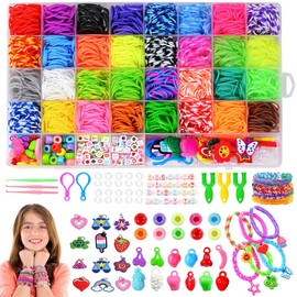 Bandas de Goma Elástica DIY,2500+Juego de Bandas de Goma para Hacer Pulseras,Kit de Pulsera,Rubber Bands Bracelet,Kit de Fabricación para Niñas,Regalo para Niñas