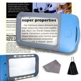 VOCA Lupa con luz, 3 lupas de lectura rectangulares grandes con 10 LED para personas mayores con degeneración macular, periódico, libros, impresión pequeña, para visiones bajas (azul)