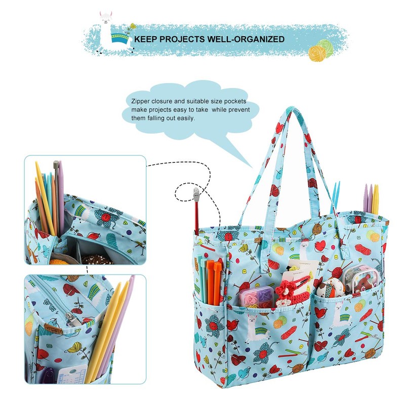 LOOEN Crochet Tote Bag, Knitting Bag, Yarn Storage Bag with