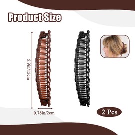 2 Pcs Banana Hair Clip, Long Comb Clips, Banana Hair Combs Fishtail Hair Clip for Thick Thin Hair Slides for Women Girls Fine Hair Black and Brown