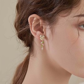 Inilbran Boho Crystal Flower Earrings Vintage Rhinestone Flower Jacket Earrings Tiny Cz Flower Earrings Shiny Cz Flower Wedding Bridal Earrings Jewelry for Women and Girls