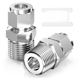 TAISHER 2PCS 304 Stainless Steel Compression Tube Pipe Fitting Connector, 1/4" Tube OD x 1/2" NPT Male Straight Adapter