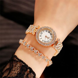 CdyBox Lady Elegant Small Dial Quartz Watch with Diamond Bracelet Watch Set Dress Wrist Watches (Rose Gold)