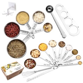 Measuring Spoons and Measuring Cups Set of 19pcs,TBSP Copper Measuring Spoons Set with Leveler Scoop/Clip Spaghetti Measurer for Baking, Liquid and Solid (Rose Gold Color)