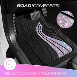 Road Comforts Car Floor Mats Full Set – Front & Rear Car Floor Mats with Aluminum Design, Anti-Slip Backing, All-Weather Protection, Trim-to-Fit Car Mats for Most Sedans, SUVs & Vans - Glitter