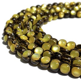 ABCGEMS Flashy Australian South-Sea Golden-Lip Shell Inlaid Patikan Coconut Palmwood Beads (2 High-Luster Shell Cabochons Per Bead) Exotic Wood Handcrafted Artisan Smooth Round 10mm (8 Inches)