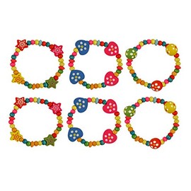 12 x Pretty Girls Wooden Bead Bracelets Party Bag Fillers Heart Stars