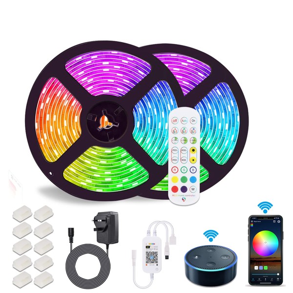 10M Alexa LED Strip Lights with Remote Waterproof WiFi RGB Colors Changing Smart Led Light Strips Music Sync APP Control Work with Alexa Strips Light for Bedrooms Bar Birthday Party(2x5m)