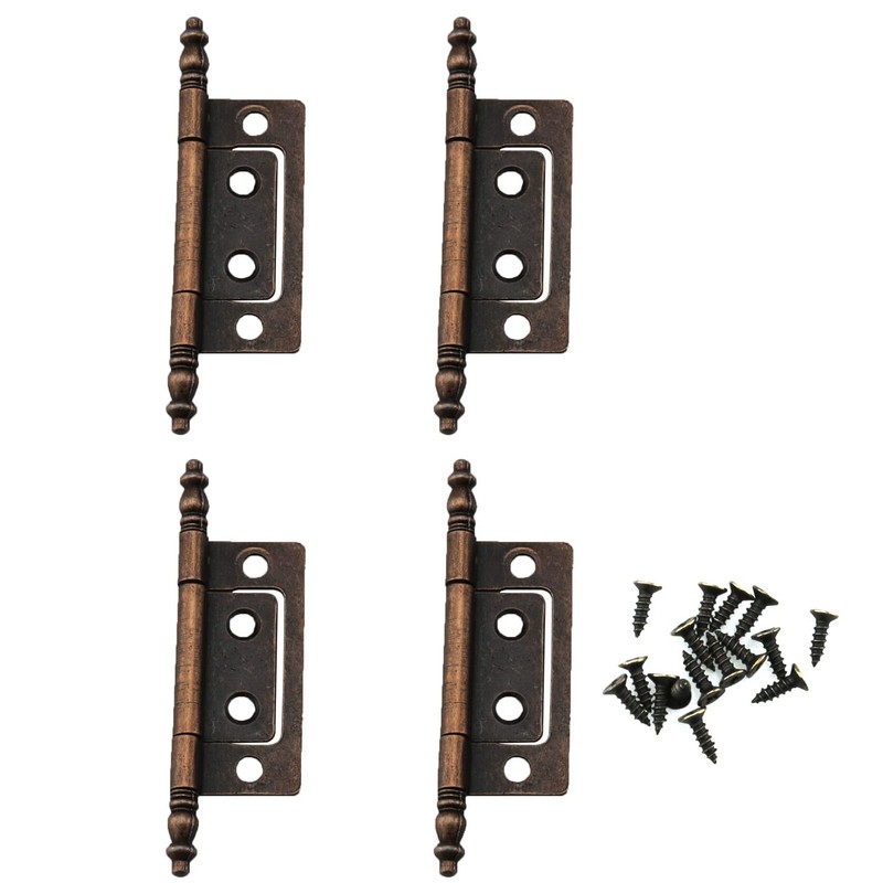 ZCZQC 4 Pcs/Pack Antique Brass Non-Mortise Hinges Finials Cabinet, Cupboard