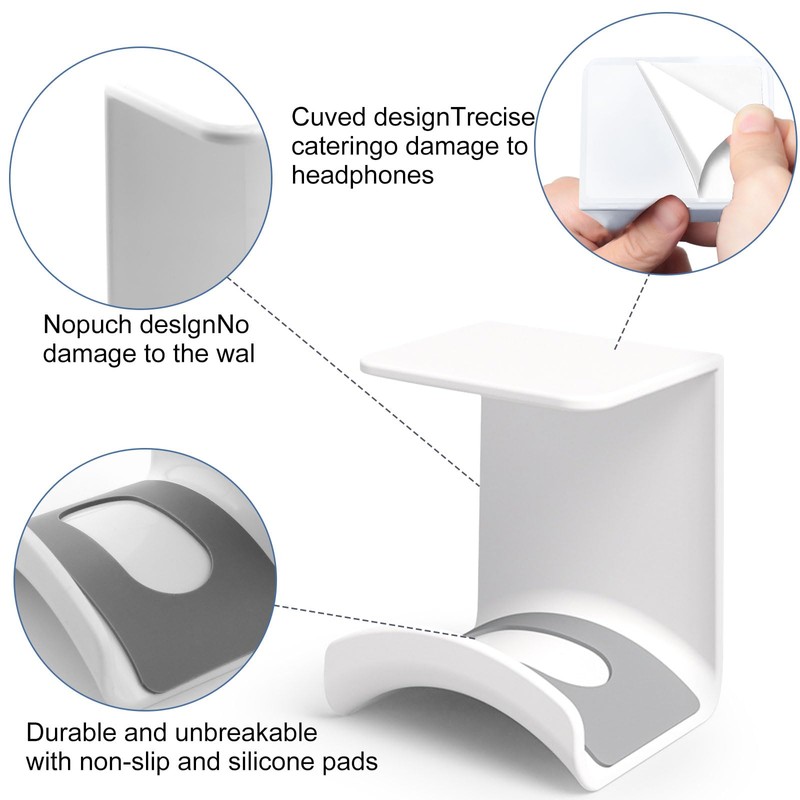 BITEFU Pack of 2 Headset Holder Wall, Headset Holder White