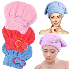 Toalla para Cabello, Paquete De 3 Gorros De Secado 25 * 65cm, Absorción Rápida para Cabello Largo y Grueso, Mujeres Ocupadas y Madres, Uso En Ducha y 