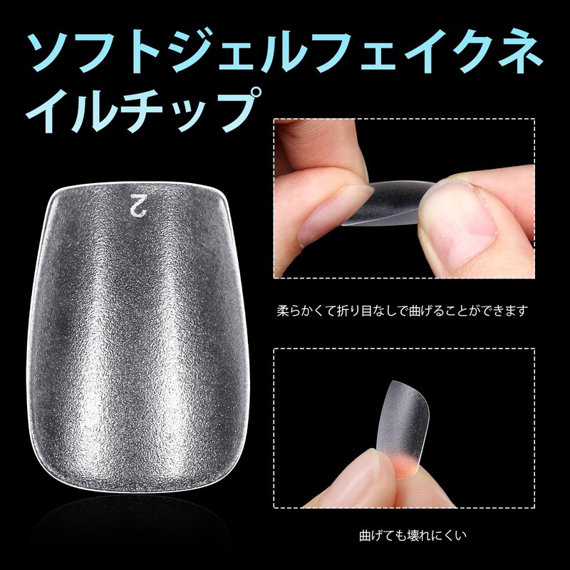TOMICCA Nail Tips, Pre-Sanded, 15 Sizes, Clear Tips, Natural Fit,