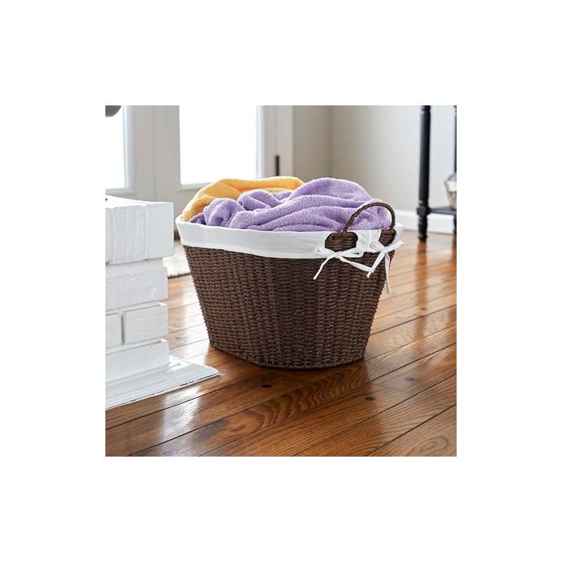 Household Essentials Paper Rope Woven Oval Laundry Basket, Brown