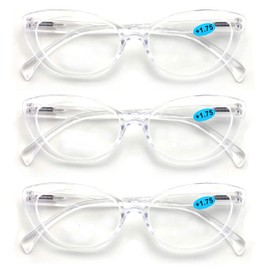 3 Pairs Lot Women Cateye Translucent Clear Floral Pattern Fashion Reading Glasses Reader (3 Crystal Clear, 1.00)