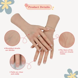 CUAIBB Manos de Silicona realistas, Manos de maniquí para la práctica de uñas, Modelo de Manos Falsas de Silicona de Mujer con Esqueleto - Expositor de Joyas de manicura - sólo Mano Izquierda White