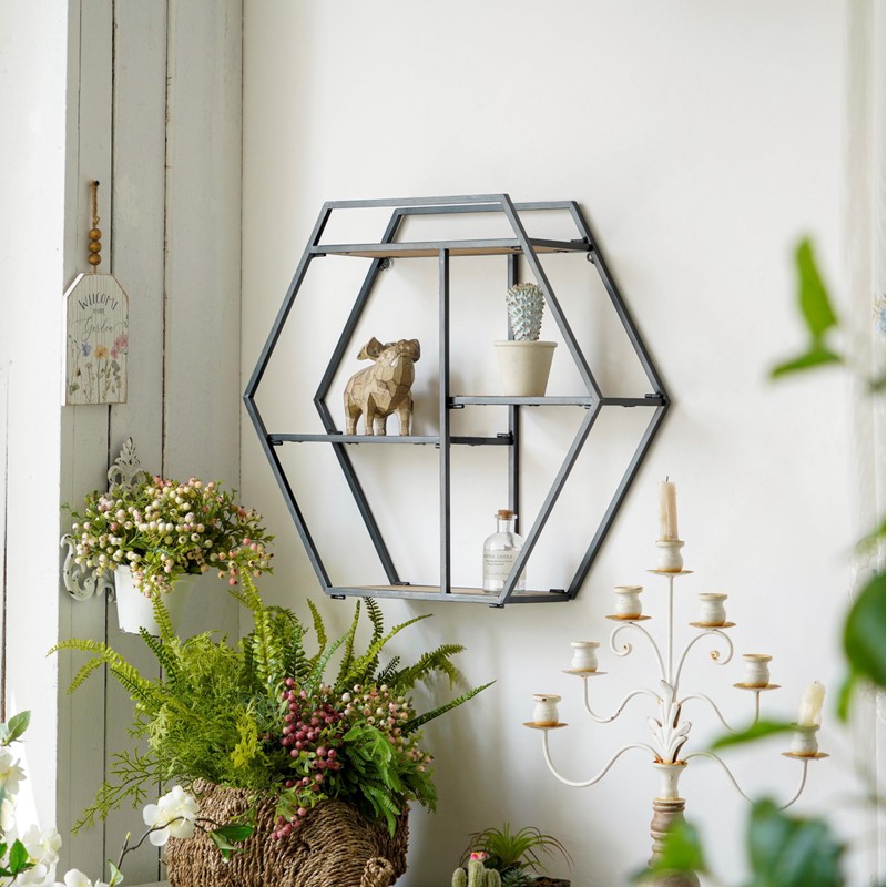 Synovana Industrial Style Round Wall Shelves - 3 Tier Metal