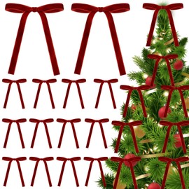 Velvet Christmas Tree Bows,30 pcs Red Velvet Christmas Wreath Bows,5"x7"Christmas Bow Velvet Ribbon Bow for Christmas Tree Decor Vintage Wreath Bow