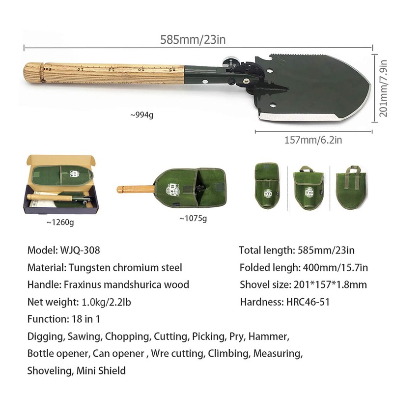 WJQ-308 Chinese Military Shovel Folding Portable Shovel Camping Shovel 18