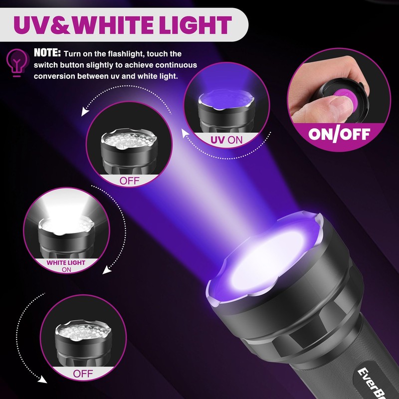 EverBrite LED Flashlight, Multifunctional Flashlight with UV and White Light,