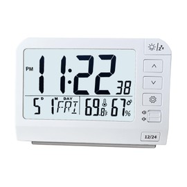 Battery Operated Alarm Clock Digital,Long Battery Life for 12 Months and more,Digital Clocks for Bedrooms Shelf Desk Bedside ,Travel Alarm Clock with Alarm,Backlight,Snooze, 12/24H, Temp,Humidity