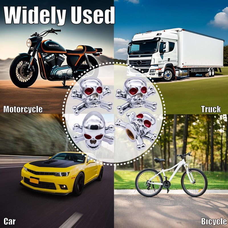 MEAJOO 4PCS Skull Style Tire Valve Stem Caps, with Rubber