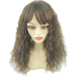 Yfsmyxgs Middle Parting Synthetic Nature Curly Mixture Hair Topper 45cm Lace Base Clip in Wiglet Full Head Wear Wig（Thick hair Light Brown）.