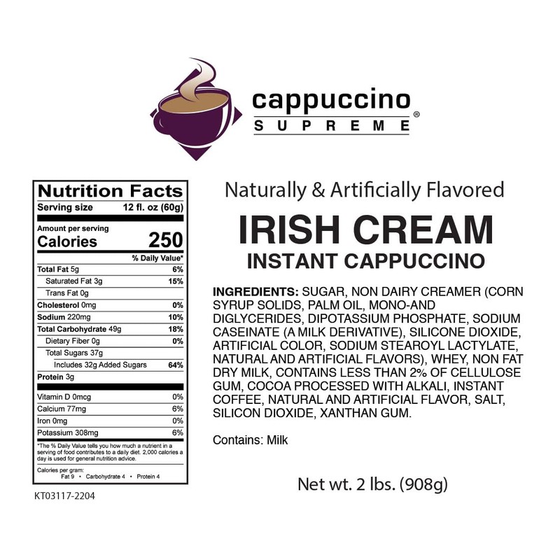 Cappuccino Supreme 2 lb bag Irish Cream Instant Cappuccino Mix