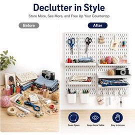 PSLER 22"×22" White Pegboard Kit with 17 Accessories, Garage Office Storage