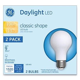 GE 31186 LED Classic Daylight A21 Light Bulb, 13 W, 2/Pack