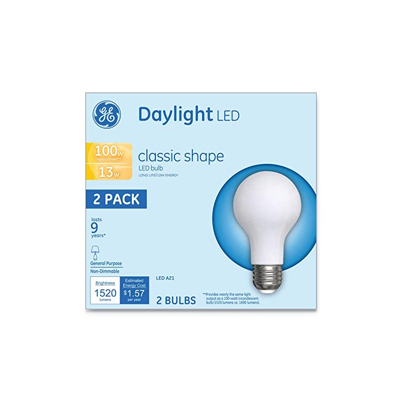 GE 31186 LED Classic Daylight A21 Light Bulb, 13 W,
