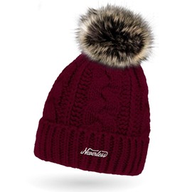 Neverless Women's Knitted Fur Pompom Fur Winter Hat Pom Pom Hat -