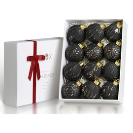 Black and Gold Rustic Christmas Ball Ornaments, 3.15 inches Vintage Christmas Tree Decorations, 12 PCS Large Shatterproof Neutral Farmhouse Luxury Xmas Ornaments for Christmas Tree, Home Decor