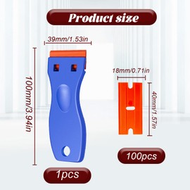 2 Pcs Plastic Scraper with 100 Pcs Plastic Blades,Scratch-Free Plastic Paint Scraper,Scraper Tool,Wallpaper Scraper for Removing Labels Stickers Decals,Safe for Glass(Blue)