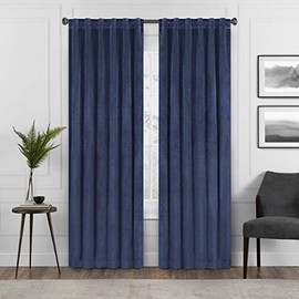 Eclipse Harper Velvet Rod Pocket Curtains for Bedroom, Single Panel, 50 in x 84 in, Navy