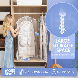 TAILINK Hanging Vacuum Storage Bags, 4 Pack (41.3 x27.6 inch), Vacuum Seal Bags for Clothing, Garment Storage for Jacket, Suits, Dresses, Closet Oragnization and Storage