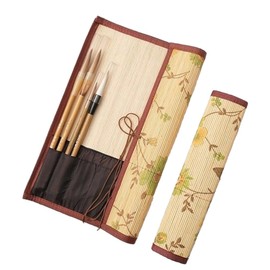Brush Wrap, Floral Print, Calligraphy Brush Holder, Bamboo Brush Case, Protective Case, Thin Bamboo Leather Brush Wrap, Made of Bamboo, Easy to Carry, Calligraphy Brushes, Stationery, Daily Storage