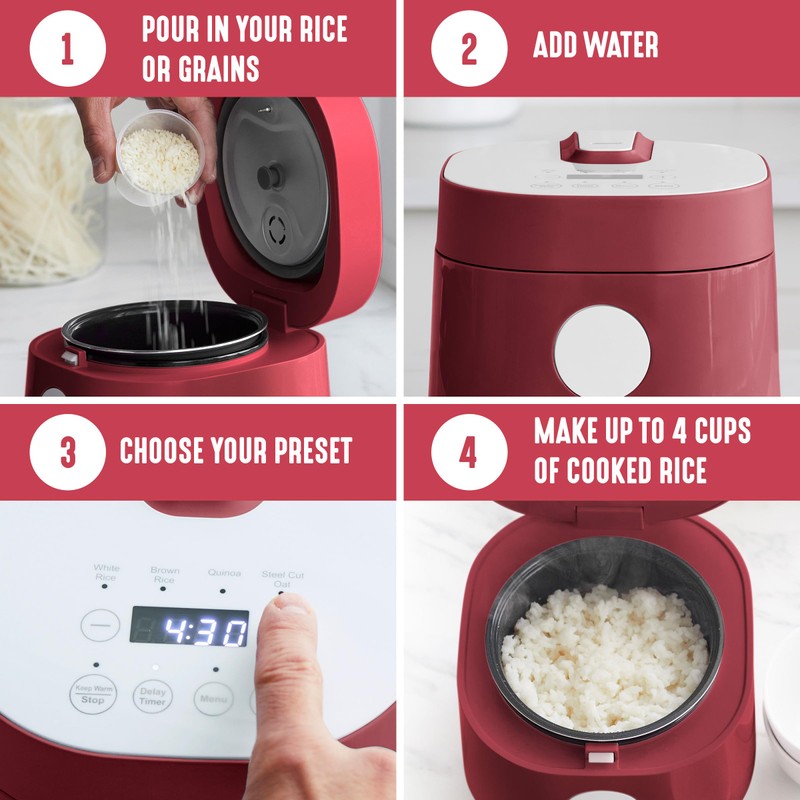 GreenLife Digital Rice Cooker, 2-Cups Uncooked/4-Cups Cooked, Removable Nonstick Ceramic