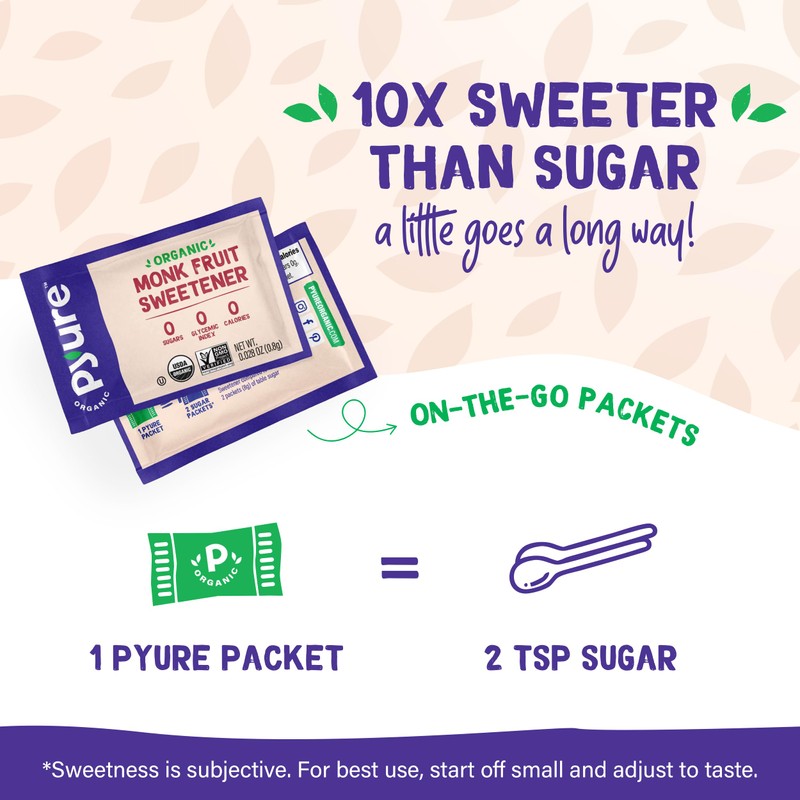 Pyure Organic Monk Fruit Sweetener Packets | White Sugar Substitute