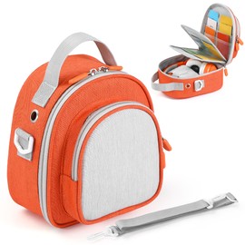 MRINCA Carrying Case Compatible with Yoto Mini (2024 Edition), Card Holder for 30 Cards, Portable Protective Bag with Handle & Strap - Padded Protector for Player & Headphones (Orange)