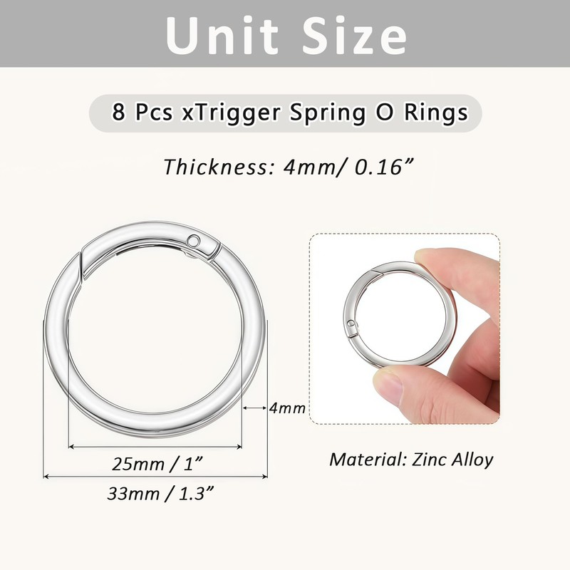 Keeshibao Round Carabiner Clips,1 Inch Spring O Rings,Silver Metal Key