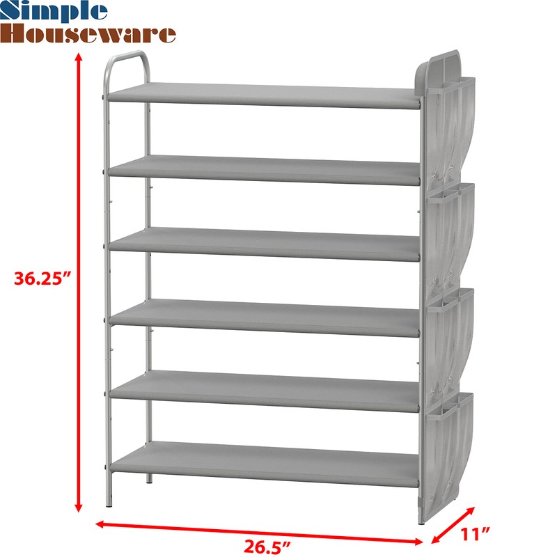 Simple Houseware 6-Tier Shoe Rack Storage Organizer w/Side Hanging Bag,