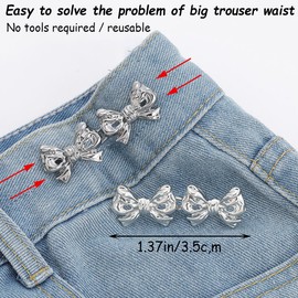 12 Sets Bowknot Pant Waist Tightener Reusable Waist Cincher Clip Detachable Alloy Bowknot Jeans Clip Buckles for Loose Jeans Clothing Dresses Skirts Tighten Waist No Sewing Decoration Accessories