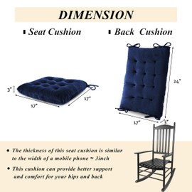 FlyGulls Rocking Chair Cushions Indoor Velvet Chair Pads High Back and Seat Cushion 2 Piece Set Navy