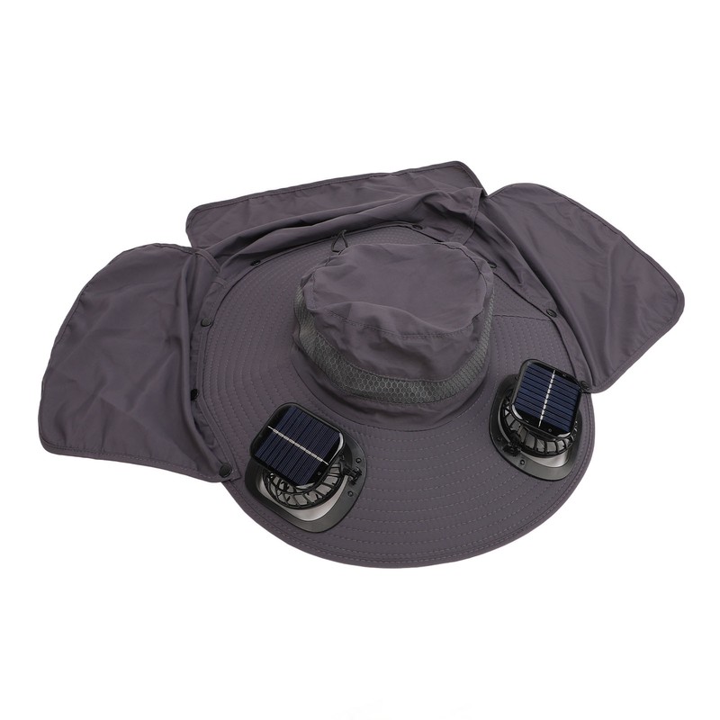 Men Sun Hat Solar Powered Rechargeable Fan UPF50 Wide Brim
