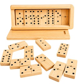 Beetbul Dominó de Madera Artesanal con Caja de Pino, 28 Piezas, Juego Portátil para Todas Las Edades