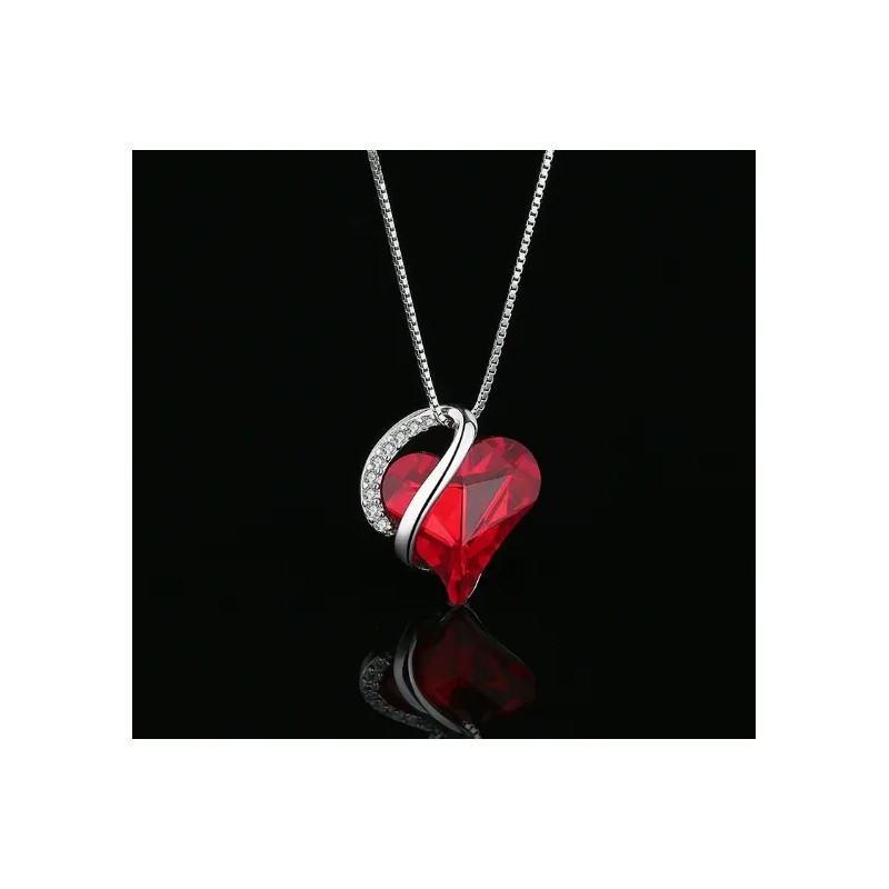 Collar Corazón Cristal Rojo SmileBelle Plata 925 Chapado Platino 45cm