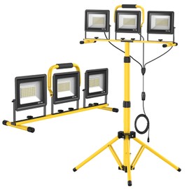 Upgraded LED Work Lights with Stand, 21000 Lumen, 3-Head Adjustable Work Light, Waterproof Foldable Tripod, Extended Cord for Outdoor & Indoor Job Sites, Workshops, Construction, Garage Lighting