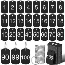 MorningRo 100 Pcs Aluminum Number Tags with Key Rings Number 1-100 Metal Key Tags for Identification Hotel Dormitory House Lockers(Black,Rectangular)