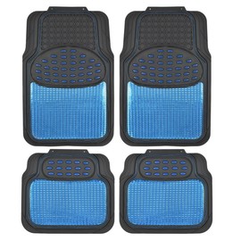 BDK Heavy Duty 2 Tone Blue Black Car Accessories - Metallic Top Finish Anti-Slip Car Floor Mats with Nib Backing, 4 Pieces: 2 Front (27.75"x19"), 2 Rear (16.5"x19"), Semi Trimmable Car Mats